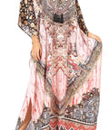 Sakkas Georgettina Flowy Rhinestone V Neck Long Caftan Dress/Cover Up