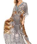Sakkas Georgettina Flowy Rhinestone V Neck Long Caftan Dress/Cover Up