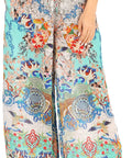Sakkas Anie Women's Boho Casual Flowy Flare Palazzo Wide Leg Pants Floral Print