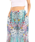 Sakkas Anie Women's Boho Casual Flowy Flare Palazzo Wide Leg Pants Floral Print