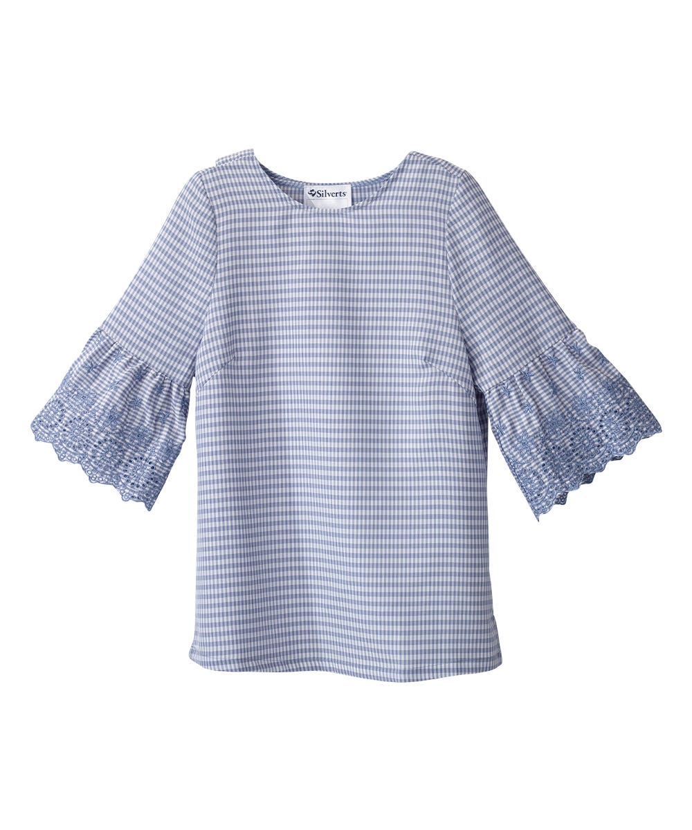 Women’s Open Back Top with Embroidered Bell Sleeves