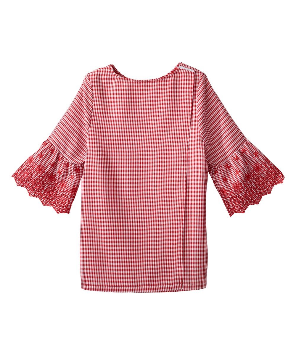 Women’s Open Back Top with Embroidered Bell Sleeves