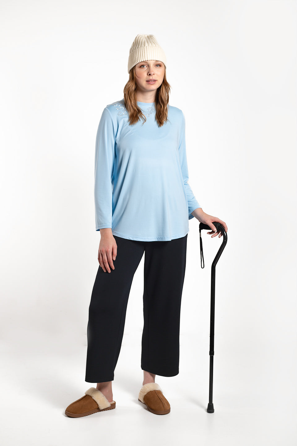 Women's Open Back Embellished Long Sleeve Top