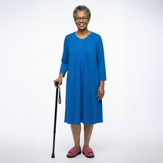 Women's No Peek Hospital & Home Care Gown with Lace Neckline