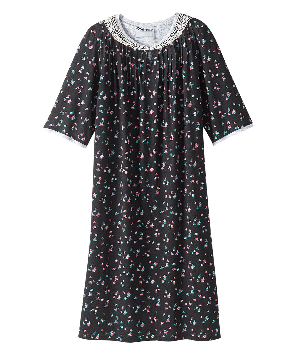 Open Back Knit Nightgown with Lace Trim