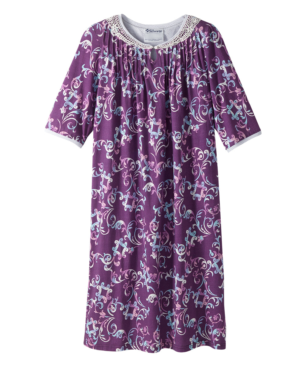 Open Back Knit Nightgown with Lace Trim