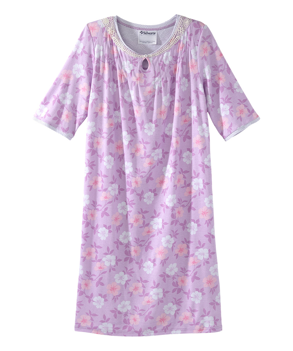 Open Back Knit Nightgown with Lace Trim