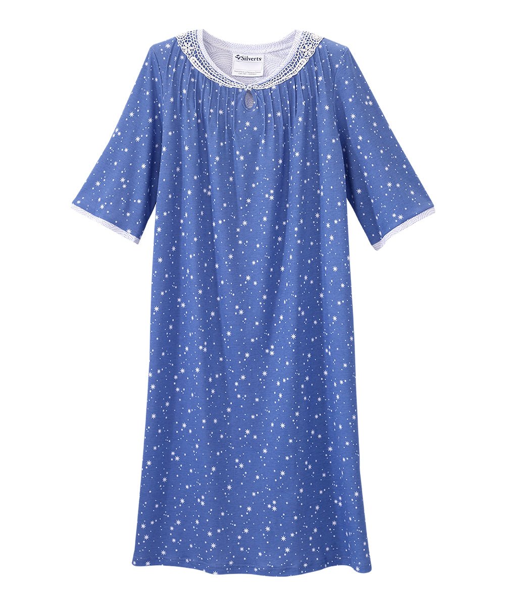 Open Back Knit Nightgown with Lace Trim - Silverts 63