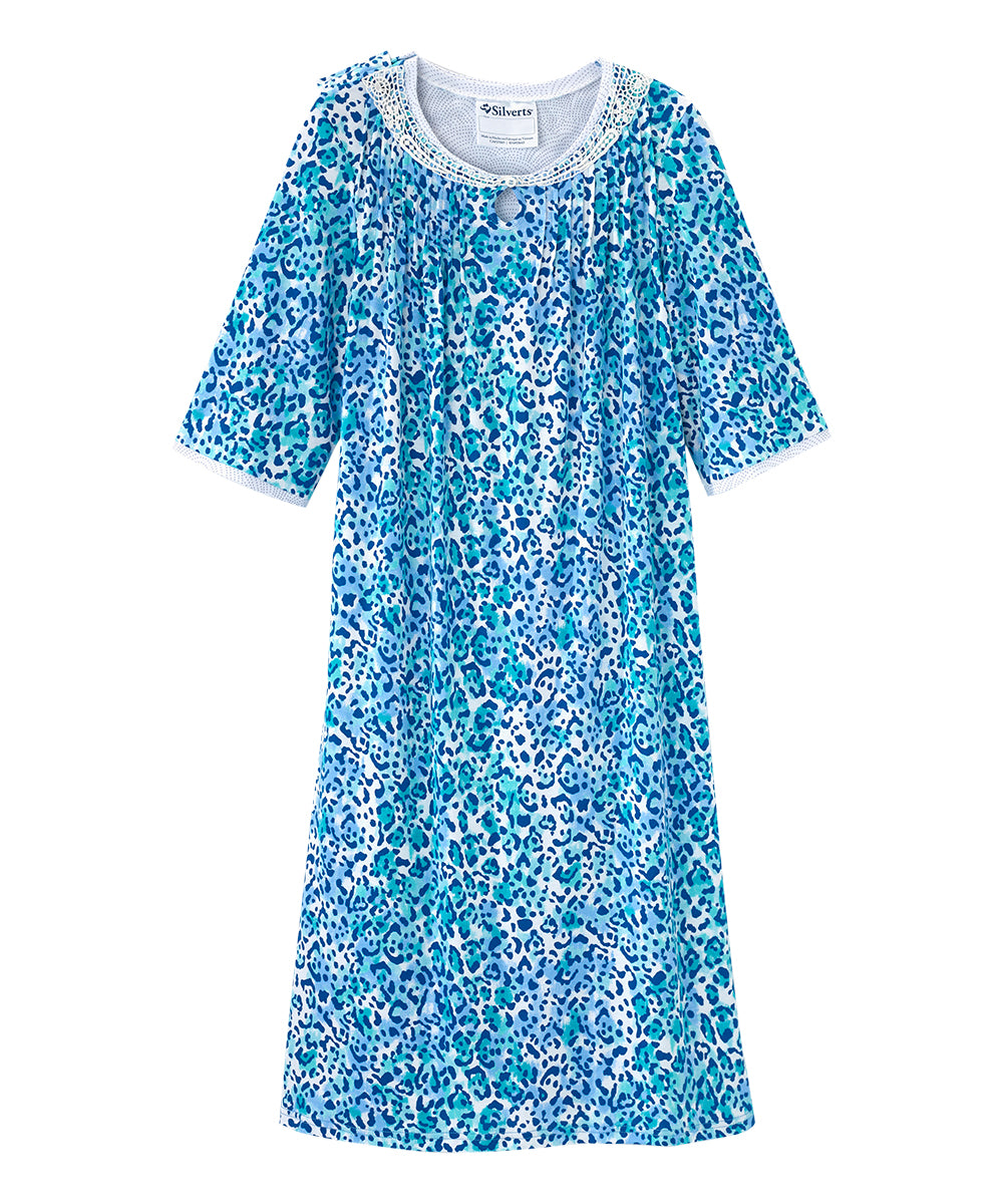 Open Back Knit Nightgown with Lace Trim