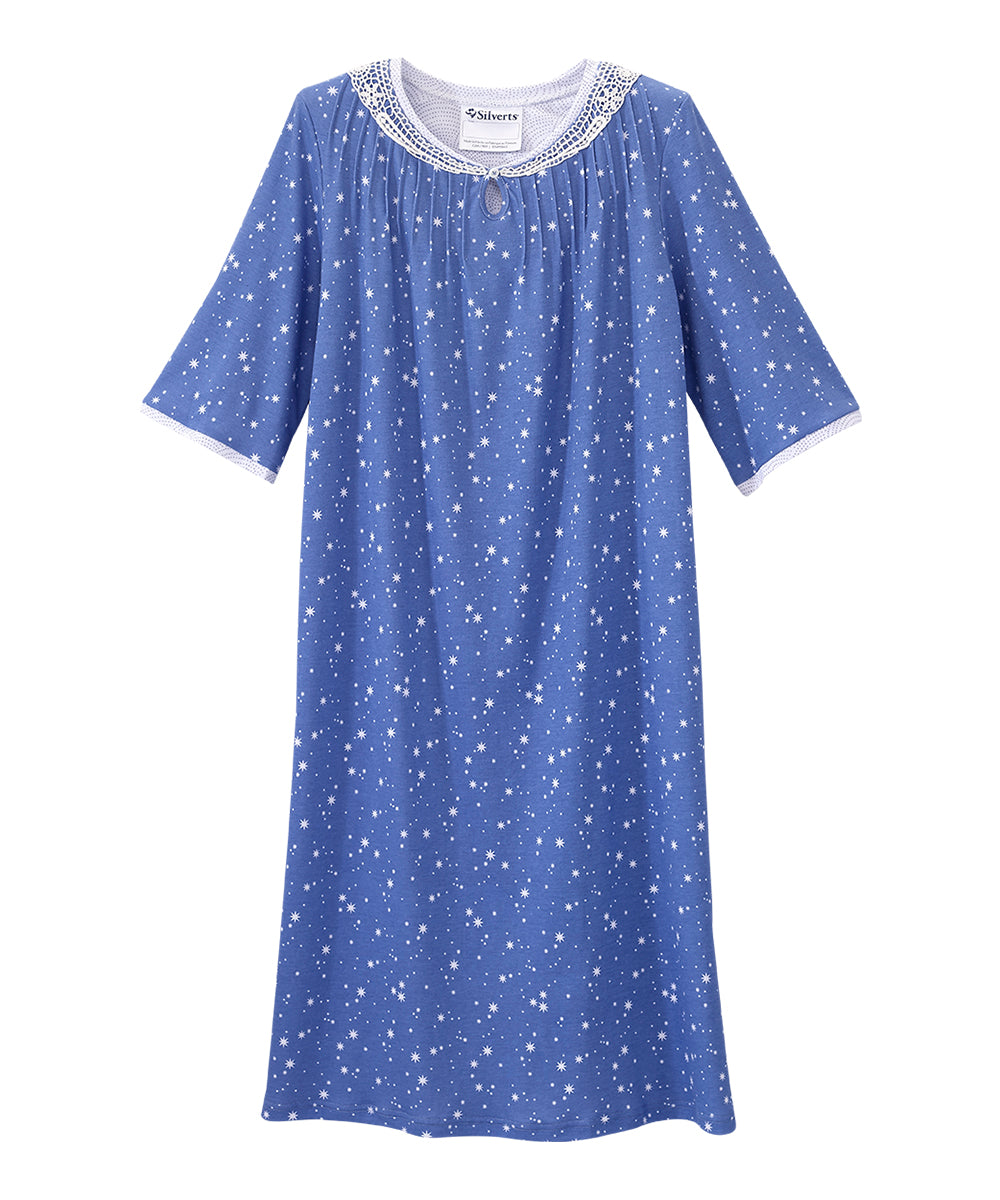 Open Back Knit Nightgown with Lace Trim
