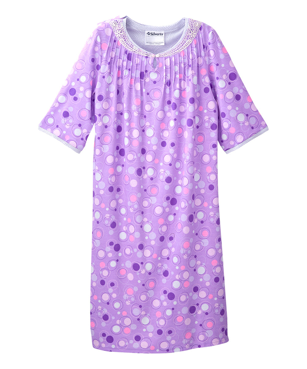 Open Back Knit Nightgown with Lace Trim