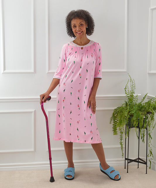 Open Back Knit Nightgown with Lace Trim