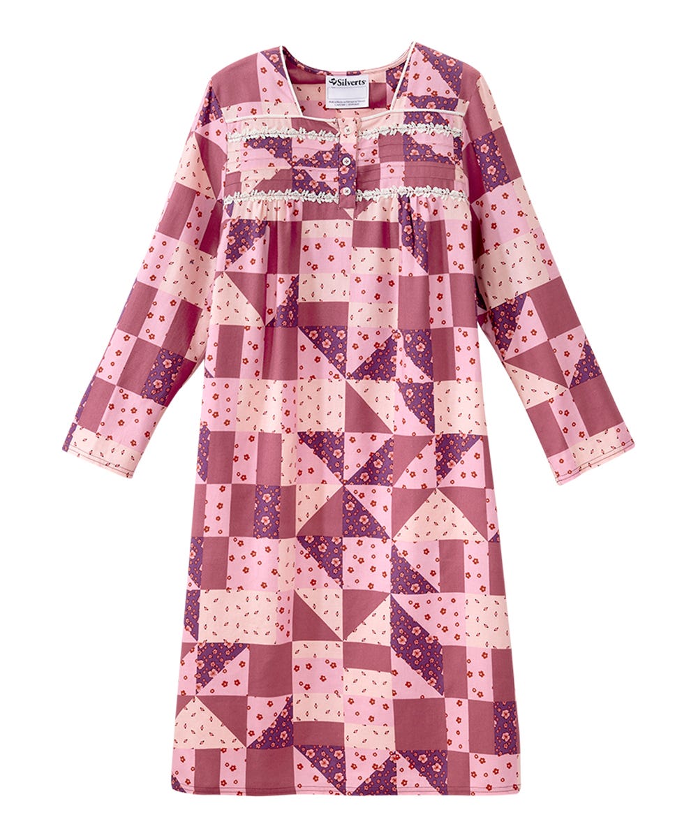 Women's No Peek Open Back Flannel Nightgown - Silverts 15