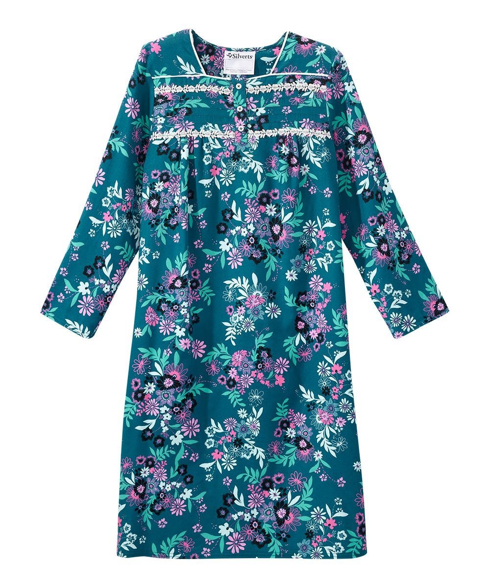 Women's No Peek Open Back Flannel Nightgown - Silverts 50