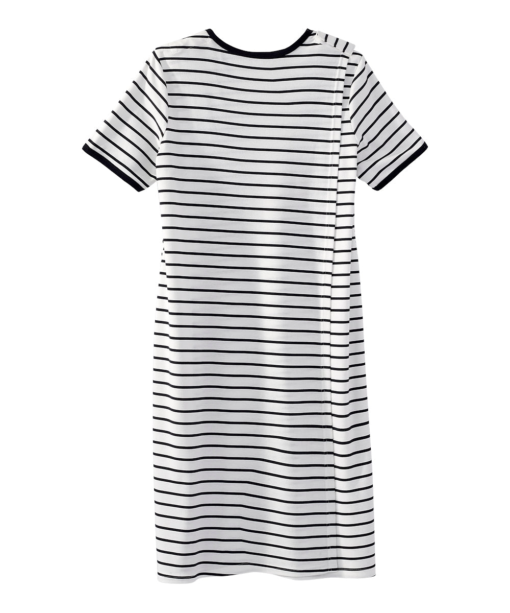 Women's T-Shirt Dress with Open Back 3XL / Black and White Stripes Women's T-Shirt Dress with Open Back 3XL / Black and White Stripes