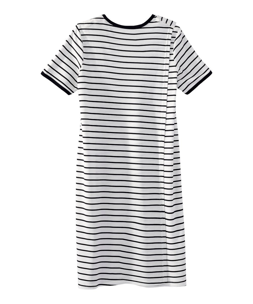 Women's T-Shirt Dress with Open Back 3XL / Black and White Stripes