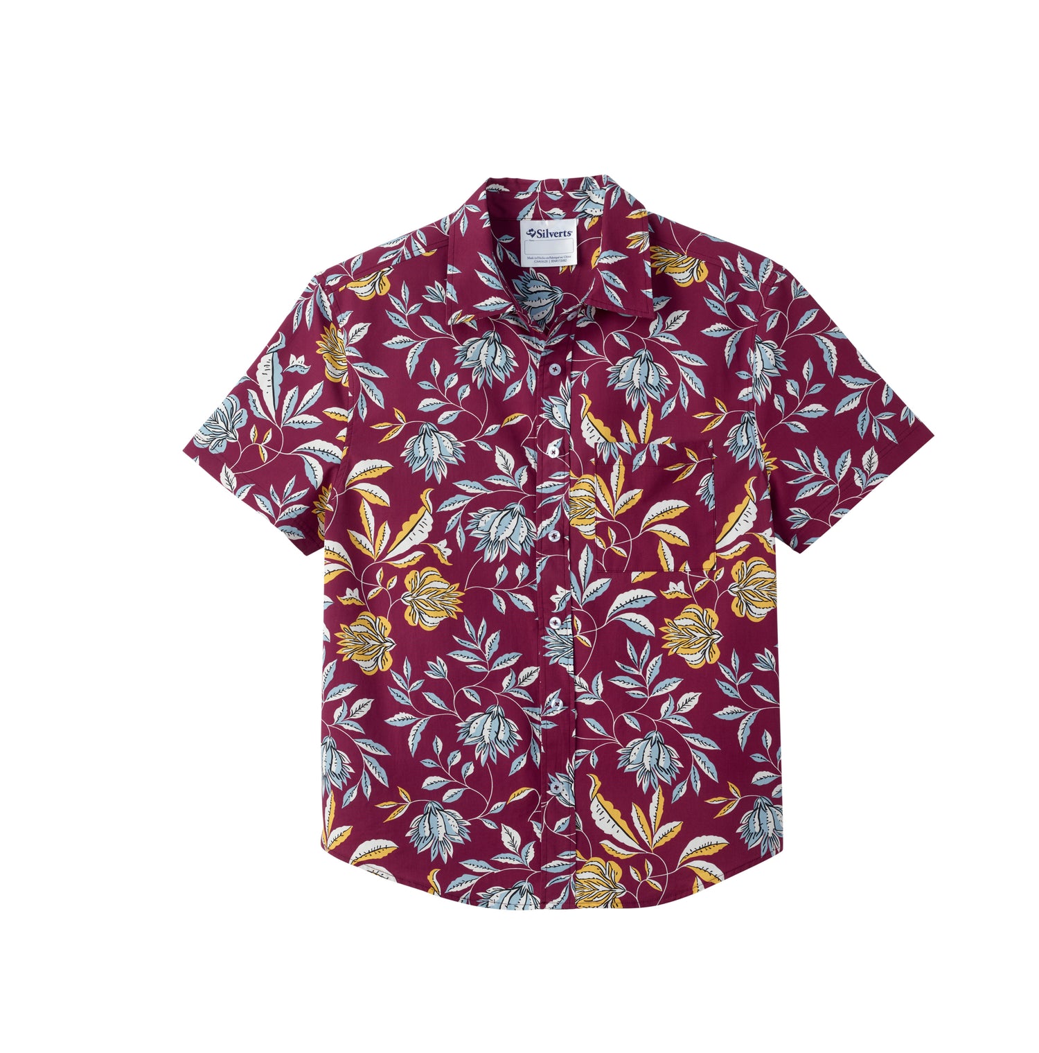 Short-sleeve shirt with floral pattern on a white background
