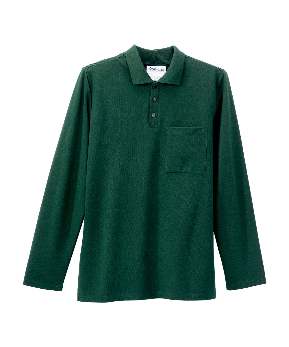 Men's Adaptive Open Back Polo Shirt with Long Sleeves