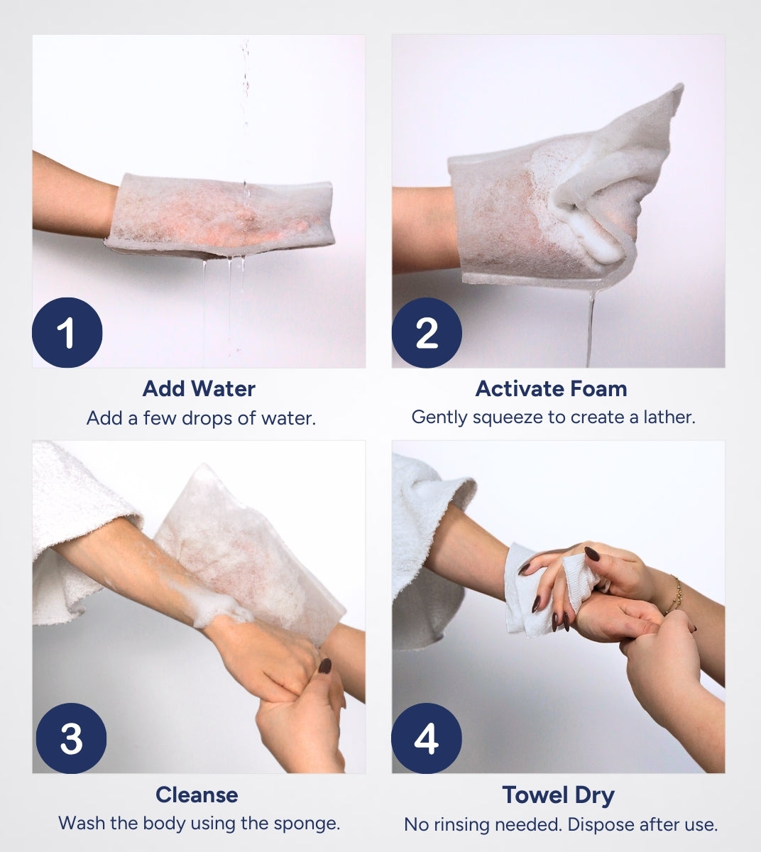 Rinse Free Bath Sponges – Quick Clean Mitts for Bath-Free Washing