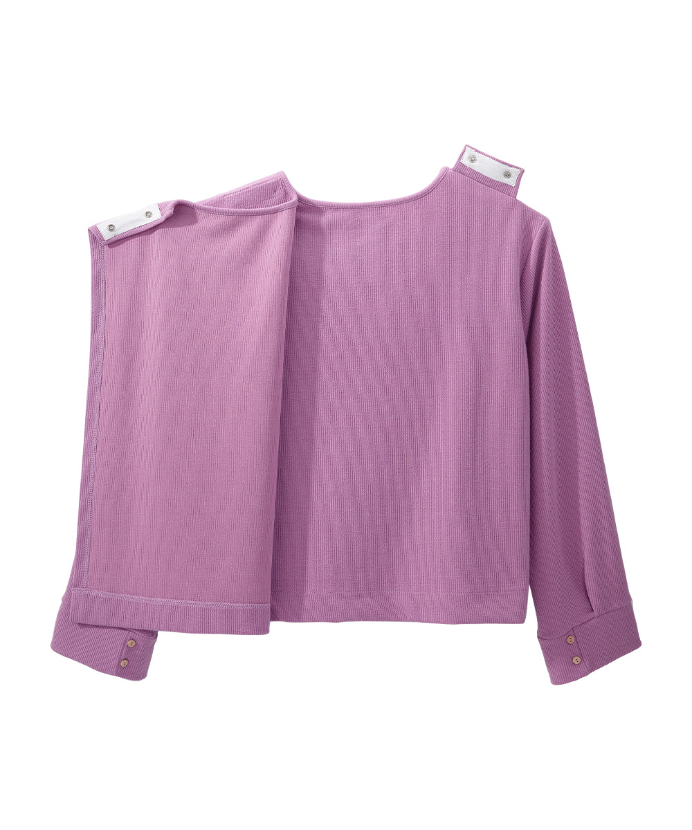 Women's Open Back Relaxed Ribbed Long Sleeve Top