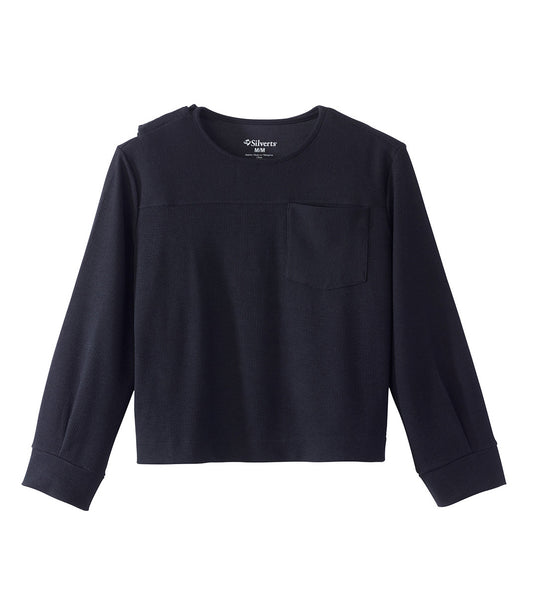 Women's Open Back Relaxed Ribbed Long Sleeve Top