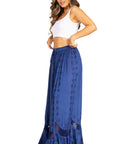 Sakkas Ivy Second Women's Maxi Boho Elastic Waist Embroidered A Line Long Skirt