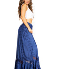Sakkas Ivy Second Women's Maxi Boho Elastic Waist Embroidered A Line Long Skirt