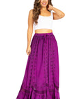Sakkas Ivy Second Women's Maxi Boho Elastic Waist Embroidered A Line Long Skirt