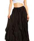 Sakkas Nova Womens Bohemian Stonewashed Rayon Asymmetrical Hem Maxi Swing Skirt