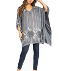Sakkas Adalwin Third Tie Dye Desert Sun Circle Ponch Tunic Top Blouse W/Embroidery