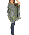 Sakkas Adalwin Third Tie Dye Desert Sun Circle Ponch Tunic Top Blouse W/Embroidery