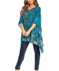 Sakkas Adalwin Third Tie Dye Desert Sun Circle Ponch Tunic Top Blouse W/Embroidery