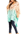 Sakkas Adalwin Third Tie Dye Desert Sun Circle Ponch Tunic Top Blouse W/Embroidery