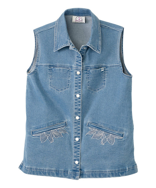 Women's Self Dressing Magnetic Closure Denim Vest