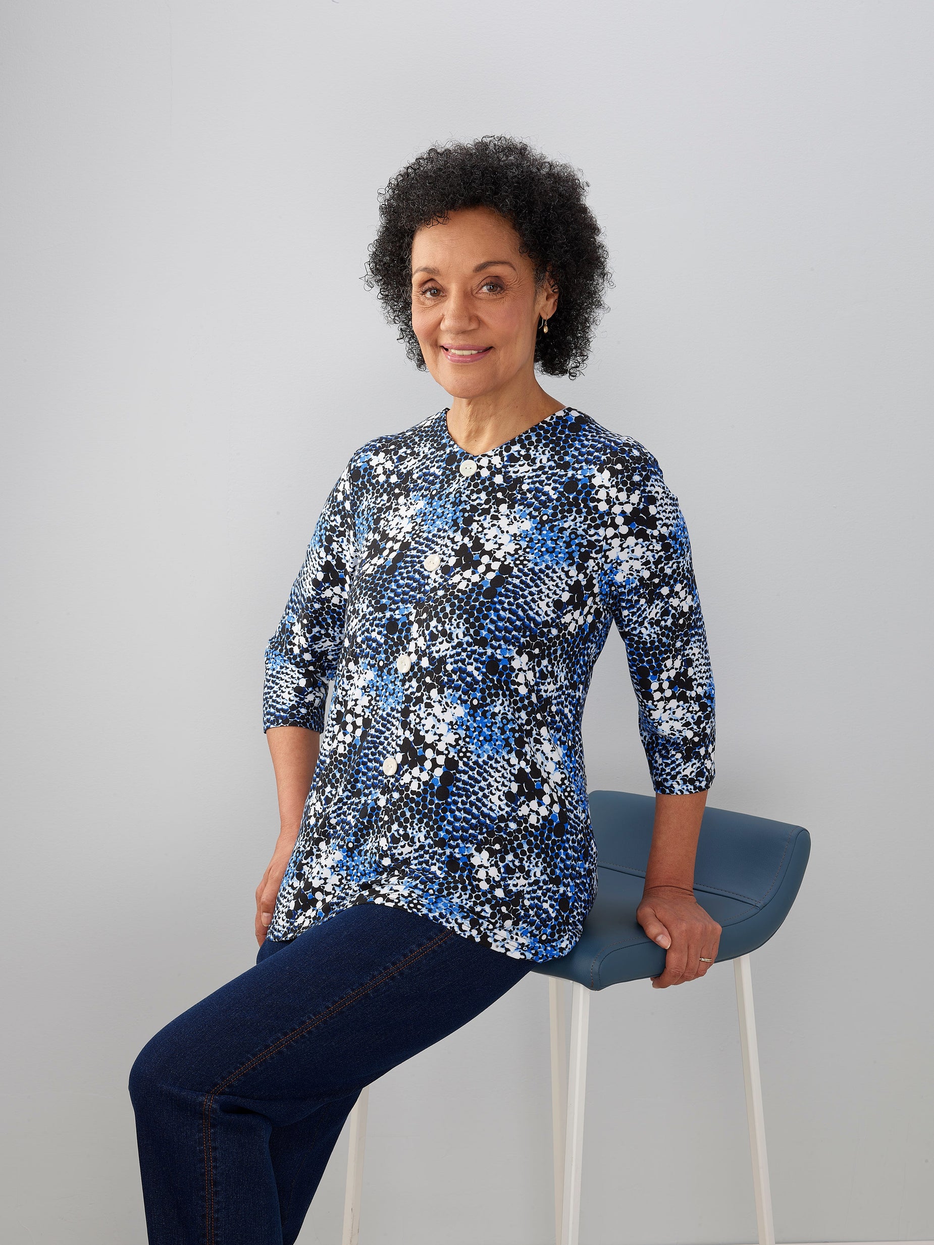 Women's Open Back Faux Button Top
