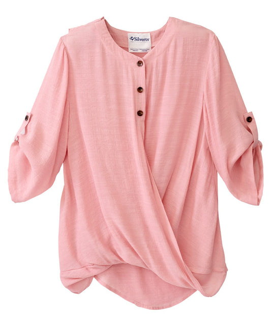 Women's Open Back Henley Top with Convertible Sleeves