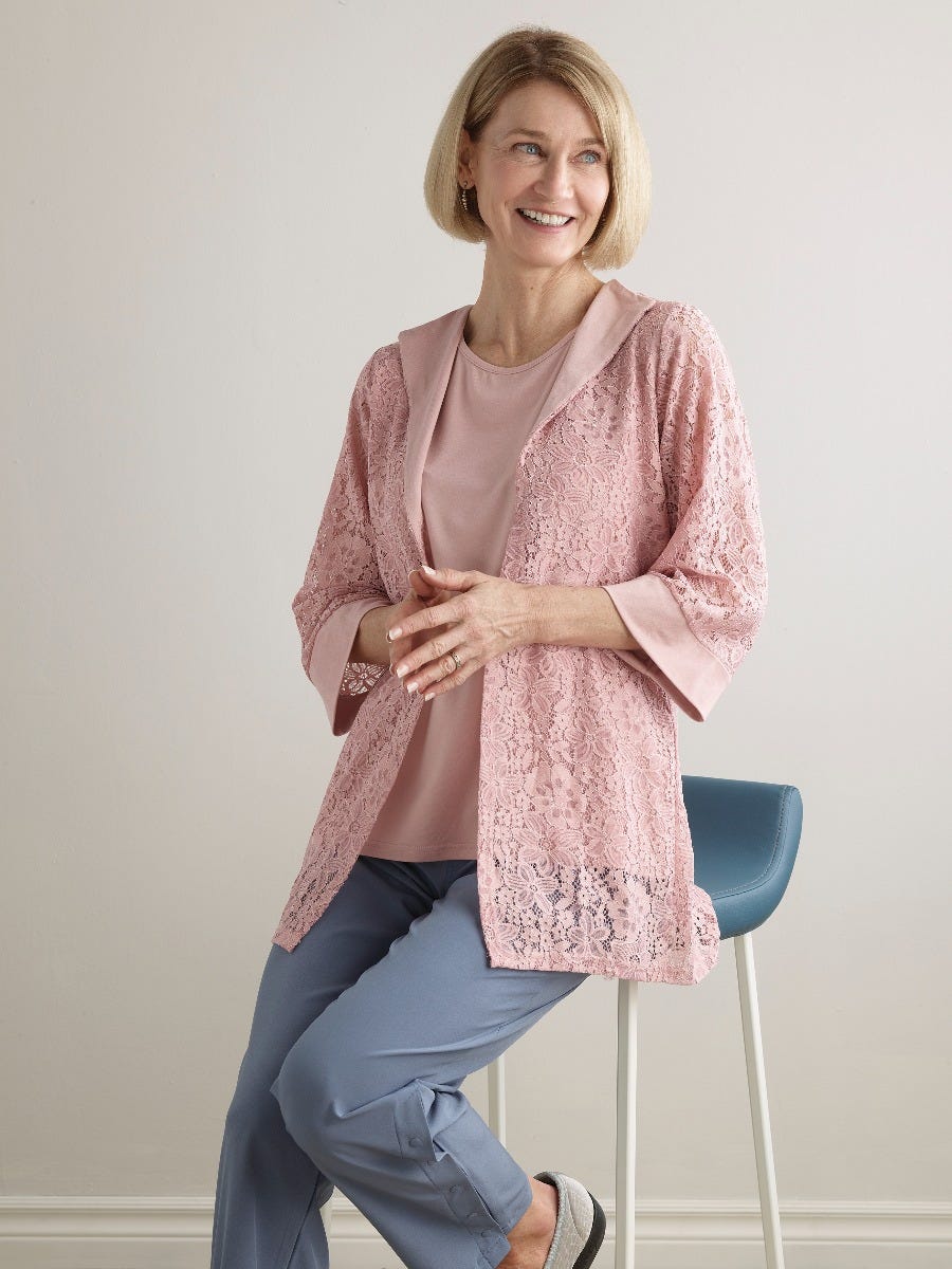 Women's Open Back Lace Blazer Twofer Top