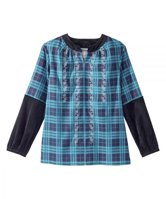 Women's Open Back Embroidered Long Sleeve Blouse