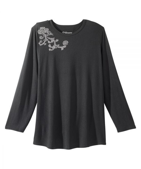 Women's Open Back Embellished Long Sleeve Top