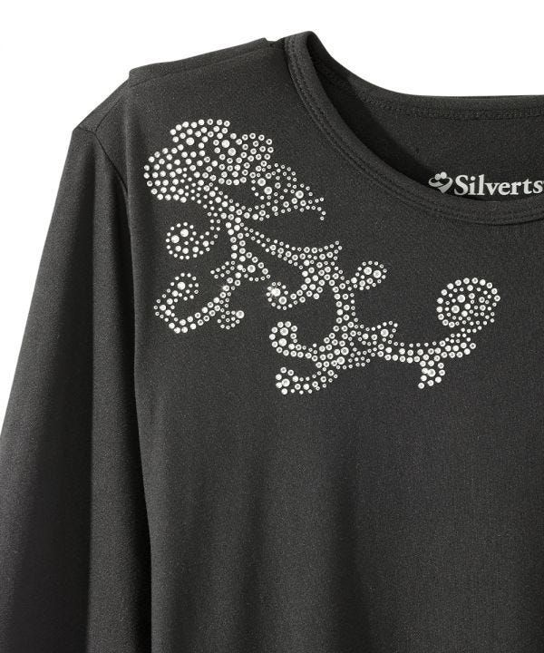 Women's Open Back Embellished Long Sleeve Top