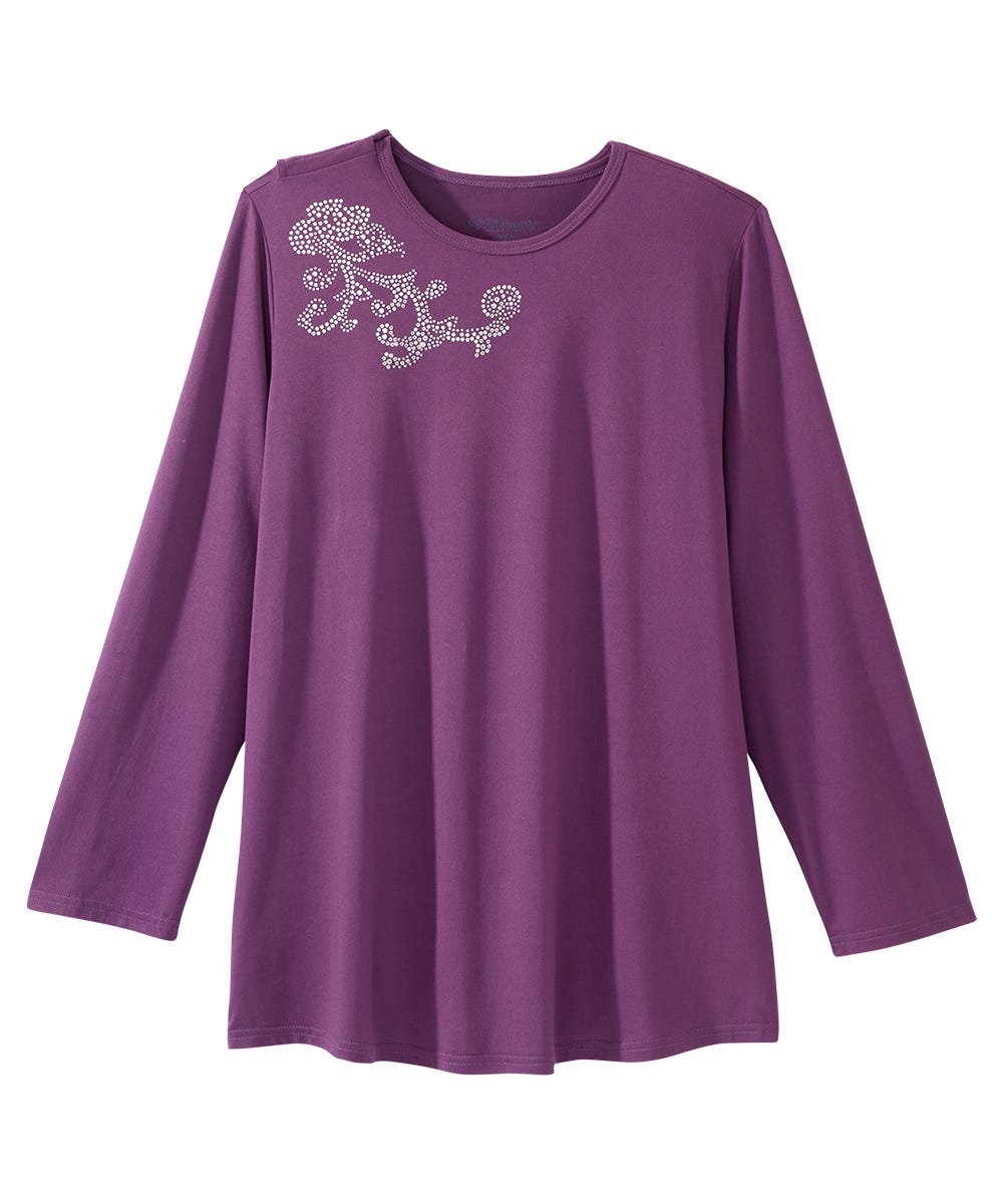 Women's Open Back Embellished Long Sleeve Top