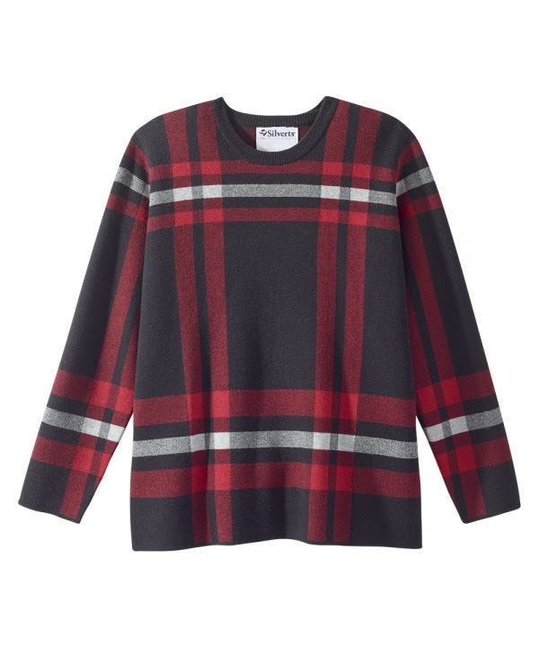 Women's Open Back Plaid Crew Neck Sweater