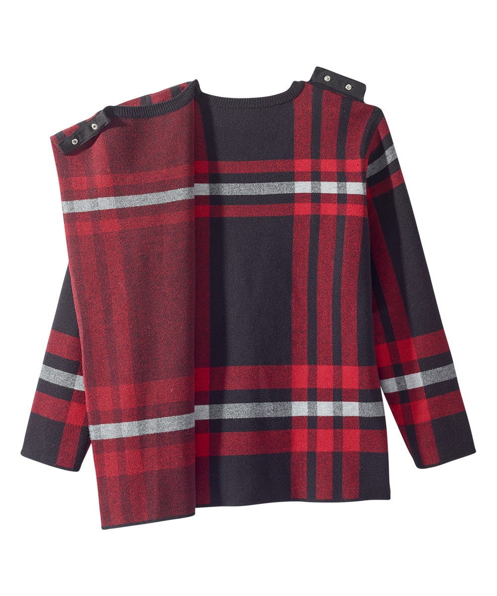 Women's Open Back Plaid Crew Neck Sweater