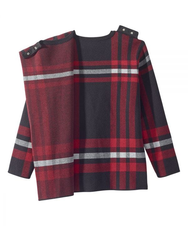 Women's Open Back Plaid Crew Neck Sweater