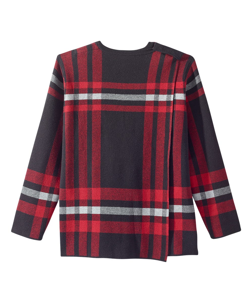 Women's Open Back Plaid Crew Neck Sweater