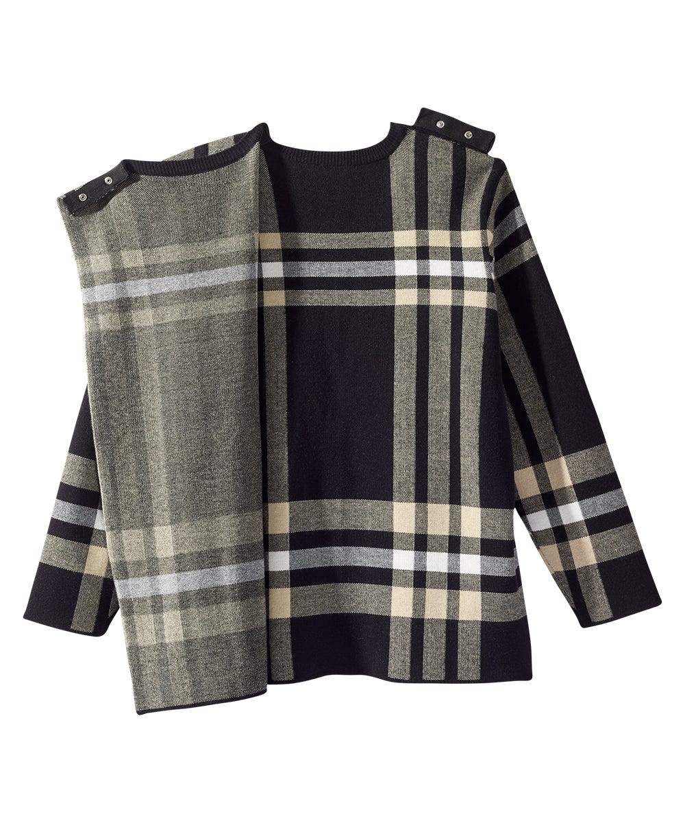 Women's Open Back Plaid Crew Neck Sweater