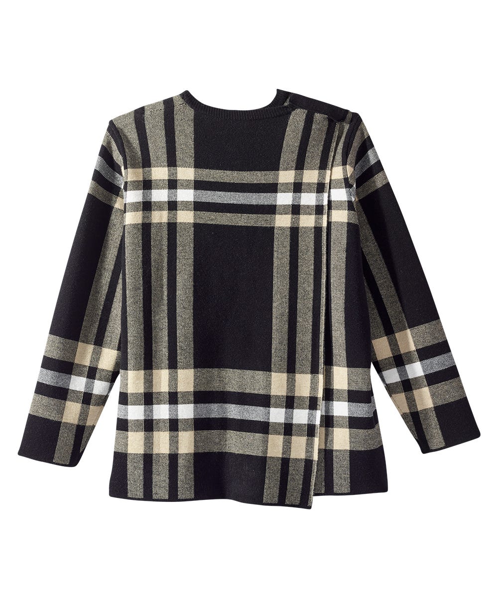 Women's Open Back Plaid Crew Neck Sweater