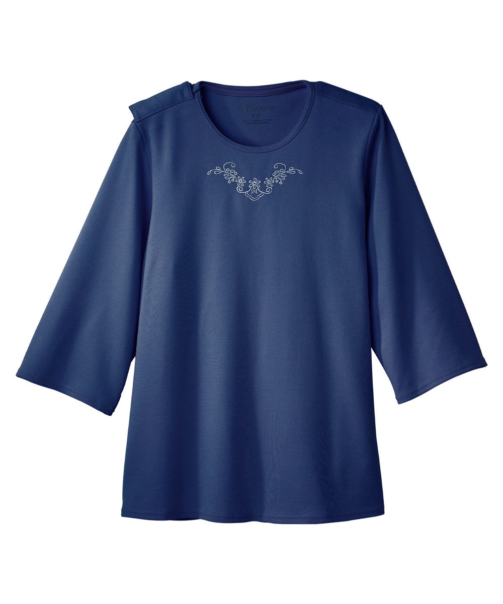 Women's Open Back 3/4 Length Sleeve Top with Embroidery - Silverts 60