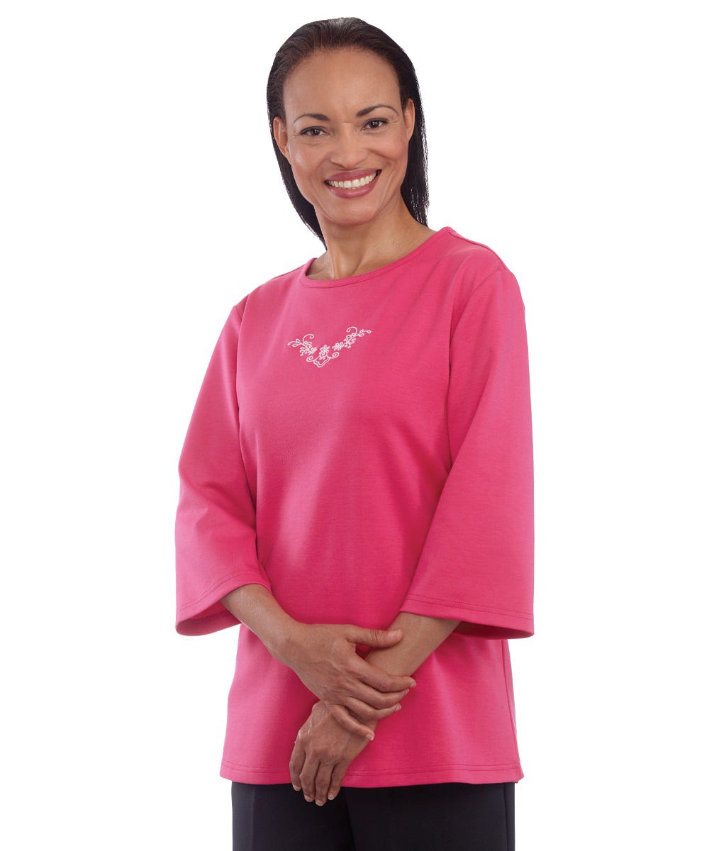 Women's Embroidered Adaptive 3/4 Sleeve Top - Clearance