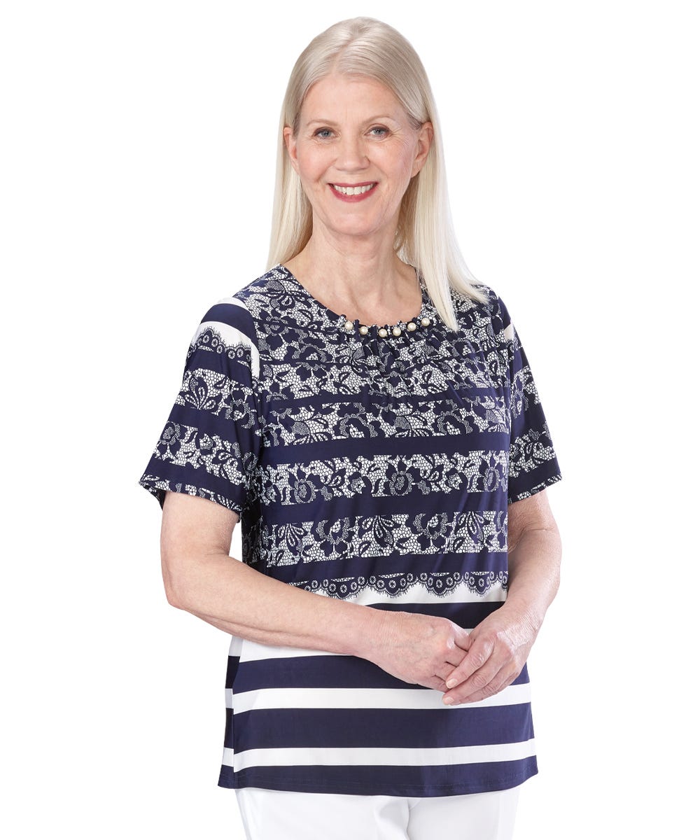 Women's Open Back Top with Pearl Neckline